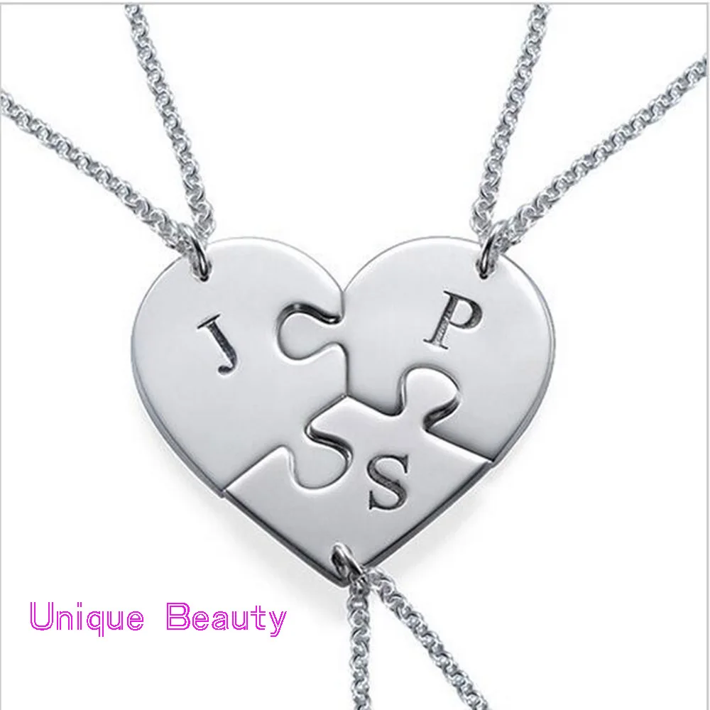 

3Pcs Puzzle Family Necklace Sets 925 Solid Silver Stamped Initials Necklace Personalzied Name BFF Necklace Christmas Gift