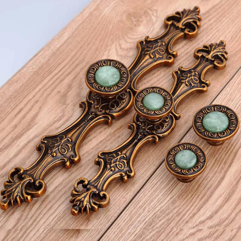 

96/128mm European retro furniture handle Bronze dresser kitchen cabinet door pulls 3.8/5"blue stone drawer knob top quality knob