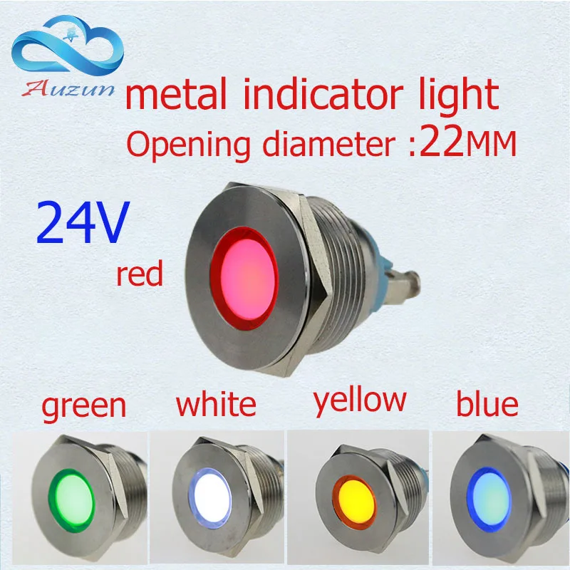 

10 PCS LED metal Indicator Lights 22mm metal flat light warning car light 24v red green yellow blue and white