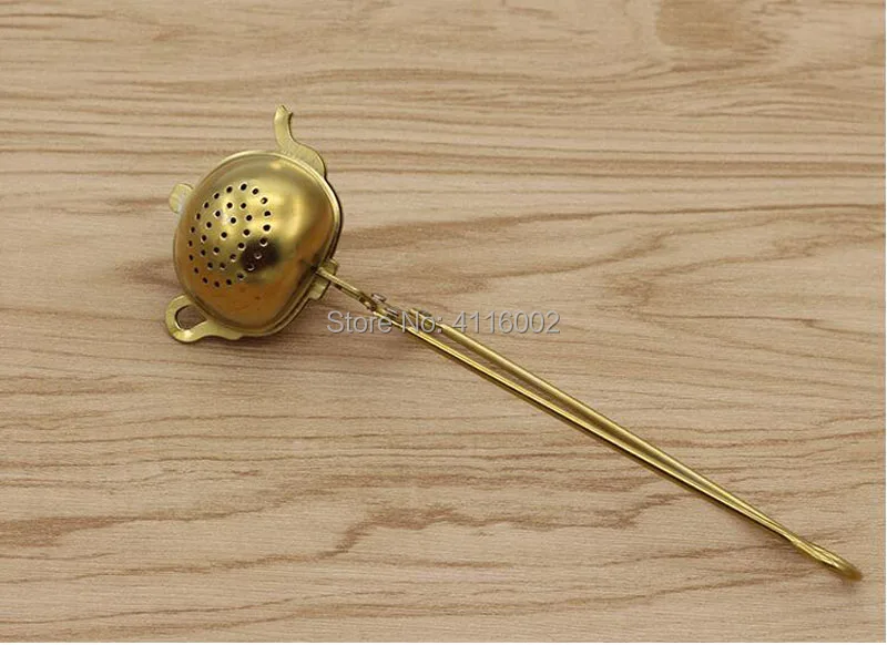 100pcs Golden Color Stainless Steel Tea Infuser Creative Tea Pot Shape With Handle Tea Filters Teaware Tool