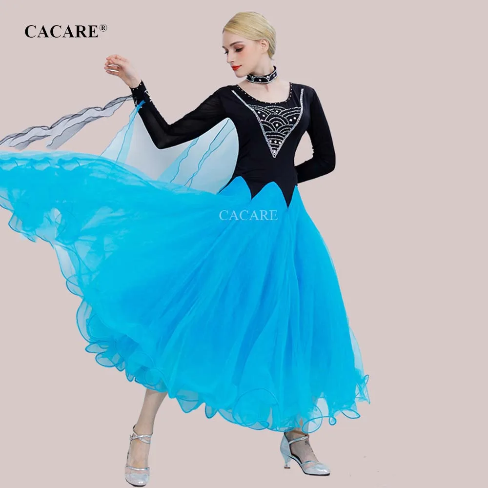 CACARE Ballroom Dance Competition Dresses Standard Ballroom Waltz Dance Dresses Costumes Customize 6 Choices D0084 Big Sheer Hem