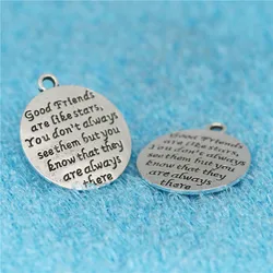 Mixed Charms 10 Pieces/Lot diameter 25mm antique silver plated letter printed good friends are like stars Pendant for DIY making