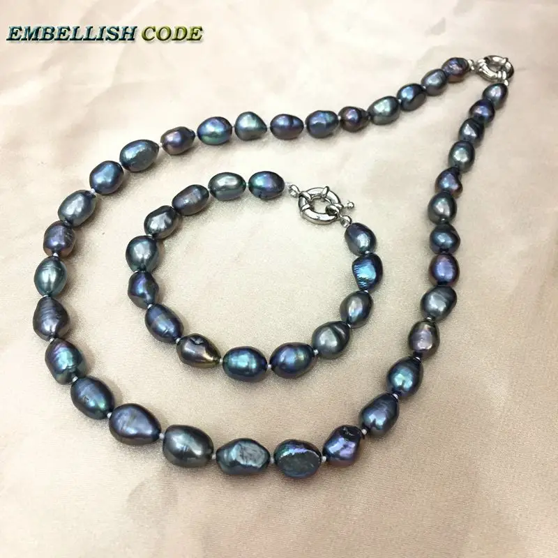 selling well dark Peacock blue wonderful baroque Irregular natural cultured pearls choker necklace bracelet set for girl women