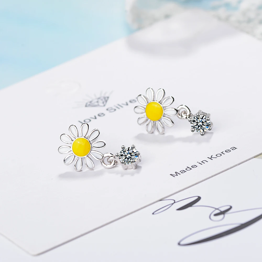 New Arrivals Fashion 925 silver needle Daisy Sun Flower Zirconia Stud Earrings For Women Jewelry Pendientes Brincos De Prata