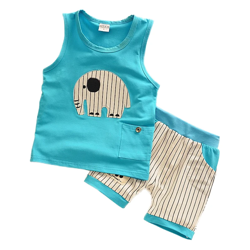 Kids Clothes Baby Boys Summer Clothes Children Clothing Sets Elephant Print Sleeveless Tops + Pants Sport Set Toddler Boy Wear