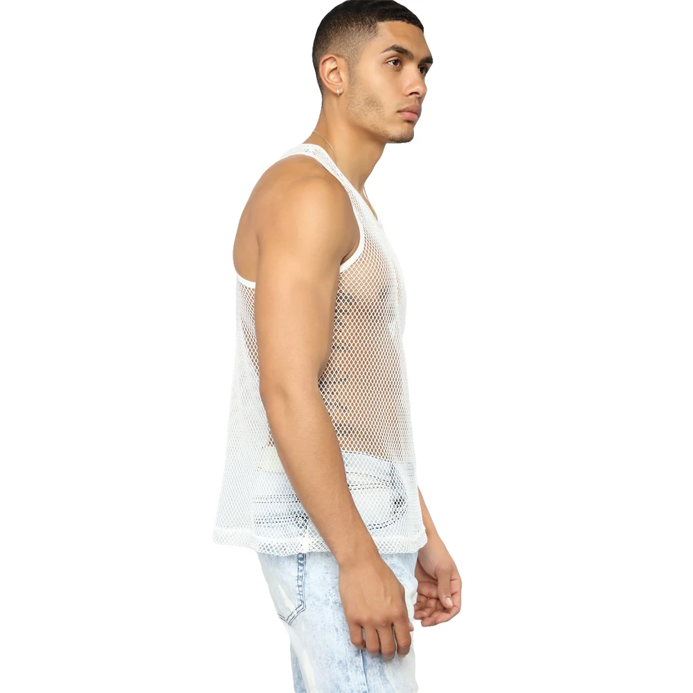 Jogger Men Gym See Though Tee Bodybuilding Strong Hoodie Tops Muscle Vest Fashion Man Fishnet Tank