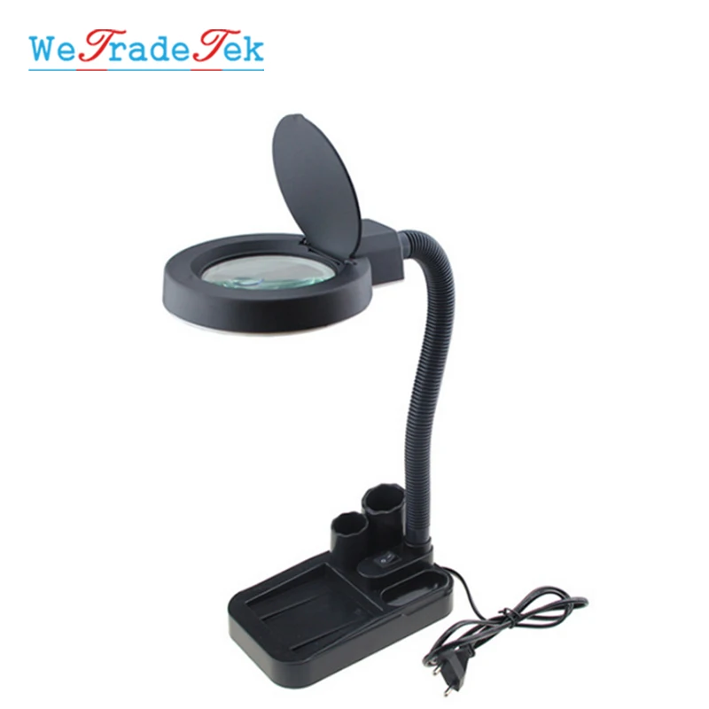 110V/220V Desktop Magnifying Glass With Led Night 5X 10X 40 LEDs  Magnifier for Loupe Electronics Repair With Sponge Stroge