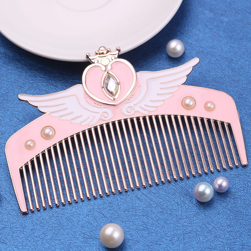Free Shipping Anime Moon Comb Cosmetic Beauty Styling Hair Brush Styling Tool Metal Makeup Comb Crown Heart with Crystal