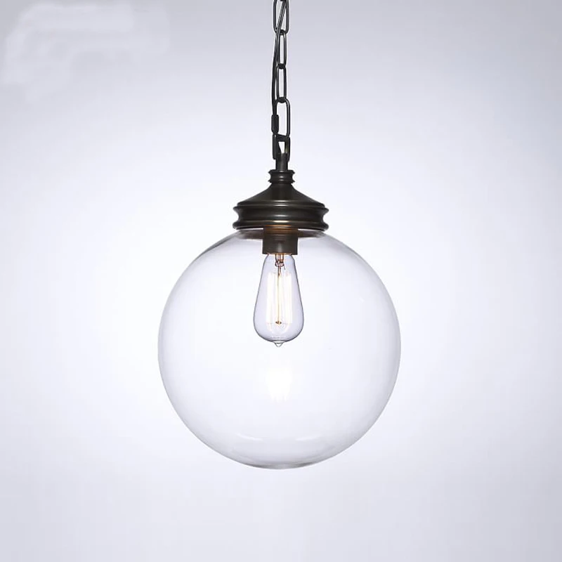 

Vintage DIY Glass Ball Pendant lights Fixture Home Deco Living Room E27 Bulb Black Iron Chain Pendant Lamps Diameter 25cm/30cm