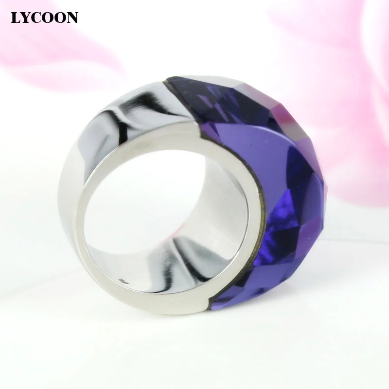 LYCOON Quality 316L Stainless steel With  transparency Dark purple ring Austrian violet Crystals Rings for women R0614