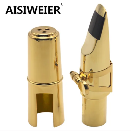 Boquilla profesional Aisiweier Tenor Soprano saxofón Alto boquilla de Metal laca dorada saxofón Aisiweier boquillas 56789