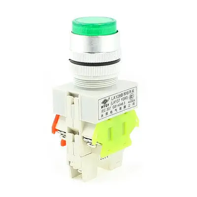 AC 660V 10A 6 Terminals Green Momentary Push Button Switch w 220VAC LED Lamp