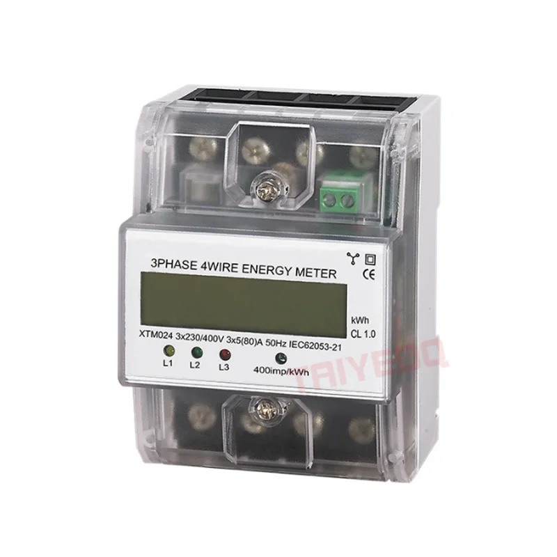 3 Phase 4 Wire Digital Energy Meter XTM024 Watt Power Consumption 380V AC KWH meter 6A 80A 100A  LCD Electricity Power Meters