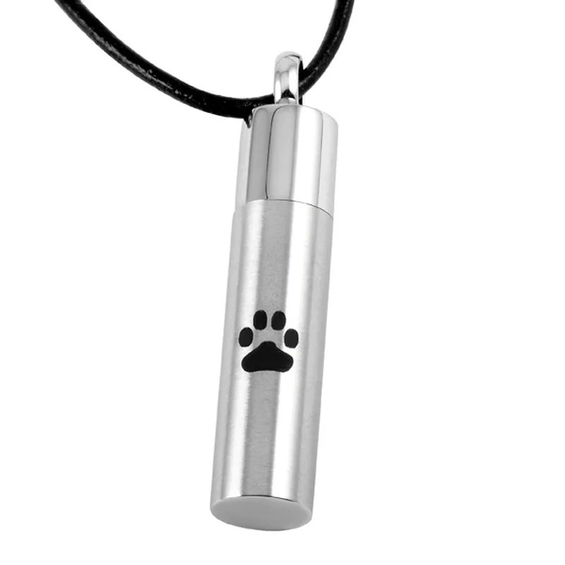 

Bulk Wholesale Stainless Steel Cylinder Memorial Urn Jewellery - Dog/Cat Paw Print Cremation Keepsake Pendant with Snake Chain