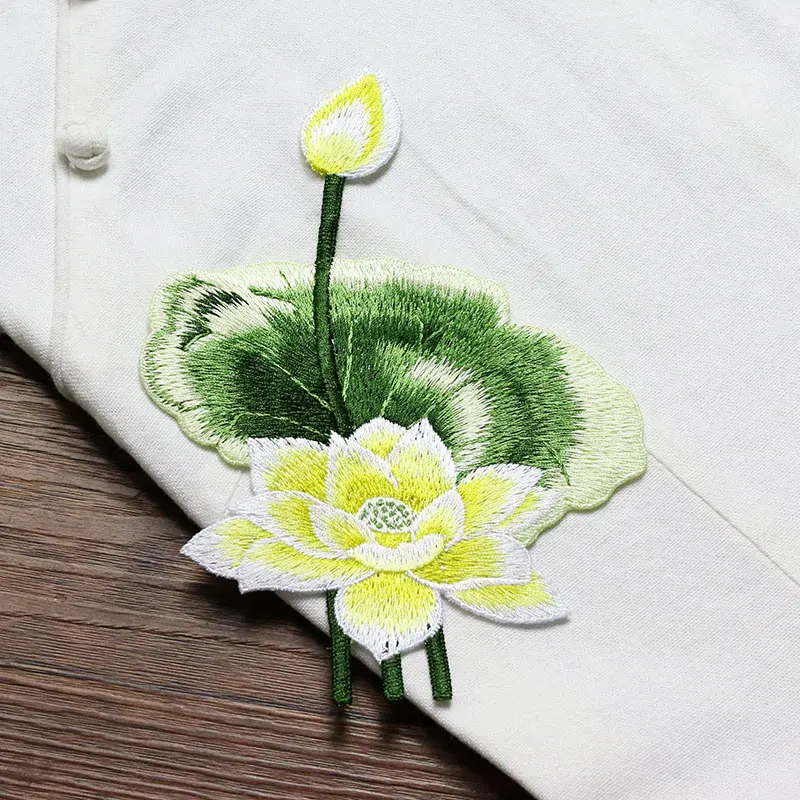 1 Piece Lotus Flower Patch Sew on Applique Floral Patch for Clothes Fabric Sticker DIY Bags Coat Jeans Accessories