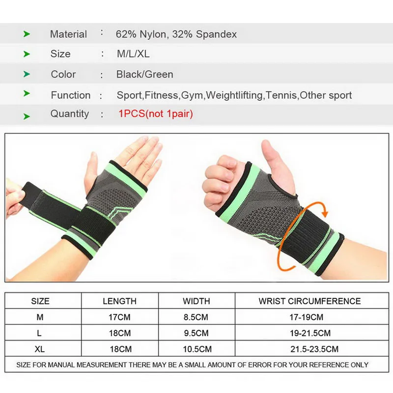 AOLIKES 1PCS Cycling Sport Wrist Support Brace With Elastic Bandage Compress For Fitness Gym Weightlifting Hand Palm Protector