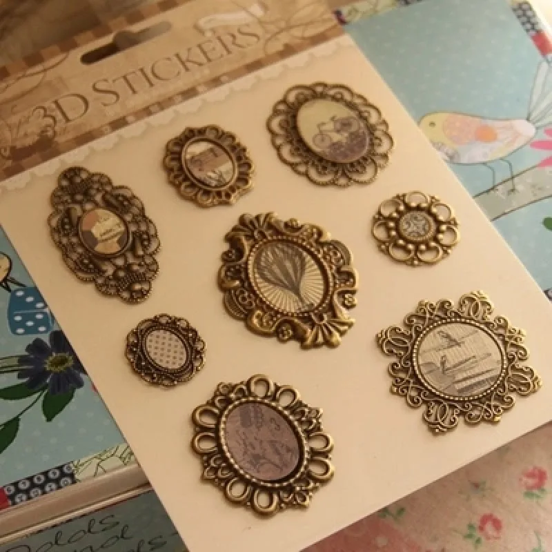 DIY 3D Stickers Scrapbooking Material Metal Cameo Frame Butterfly Flower Sticker File Album Journaling Decoration Hobby Craft