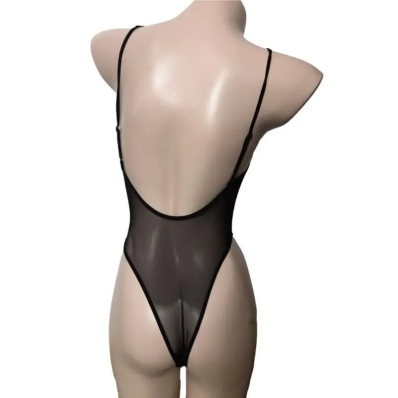 Sexy Sheer Cupless and Crotchless Mesh One Piece Swimsuit Skinny Leotard Open Breast Teddy Bodysuit Lingerie