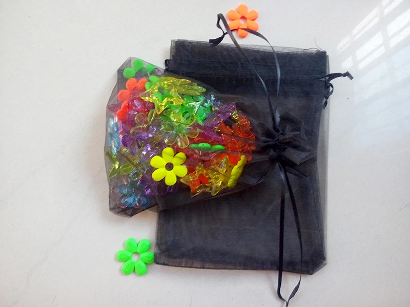 Bolsa para presente em organza preta 50 peças, sacos para exibição de embalagens de jóias, bolsa de cordão para pulseiras/colar, mini bolsa de fio