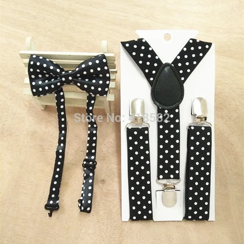 LB015-S size  New black dots supenders and black red bowtie set for boys and girls free shipping children suspenders bowtie sets