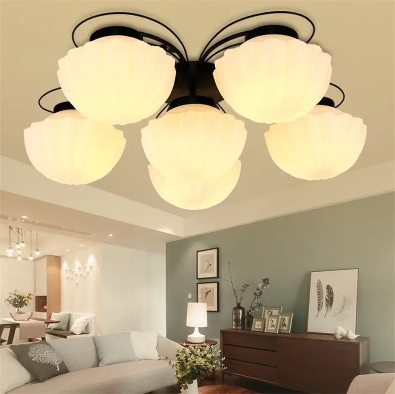 Modern black metal white glass cover ceiling chandeliers lamps inverted mushroom shape lighting fixture for living room home