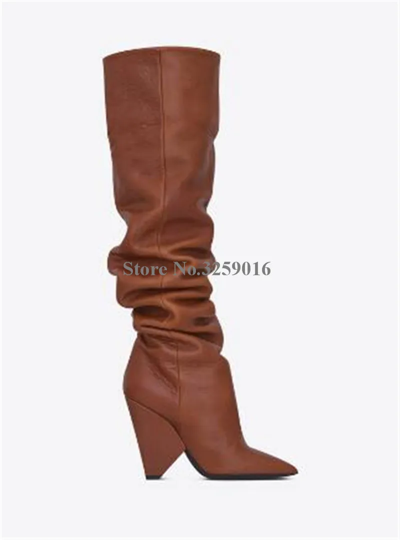 Pointed Toe Black Brown Leather Over Knee Spike Heel Boots Hot Selling Women Fashion  High Quality Long High Heel Boots Dress