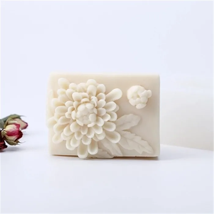 

Silicone Mould rectangular Shape Relief chrysanthemum Flower pattern Soap Mold DIY Nordic Articraft Silica Gel Aroma Stone Mold