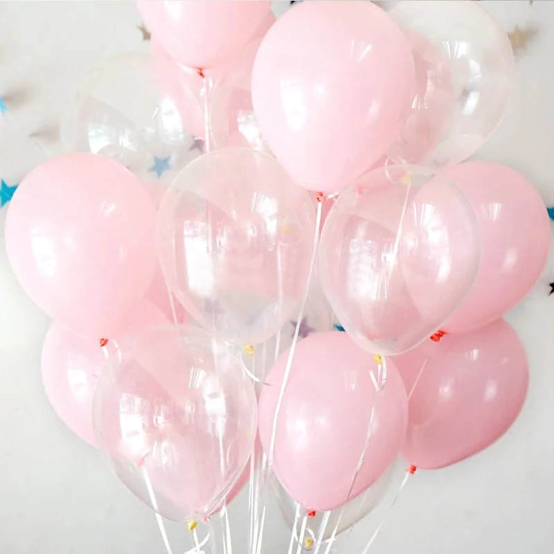 30Pcs/lot Pink Clear White Round Ballons Transparent Balloons Latex Helium Float Birthday Party Baby Shower Wedding Decor Balls