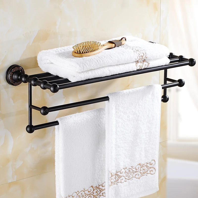 Black antique brass high-grade bathroom double towel rack bathroom Double layer Shelf toalheiro free shipping MT500