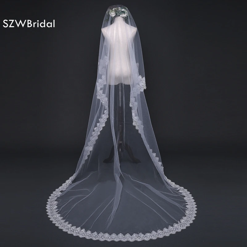 Voile de mariage cathédrale blanc, long bord en dentelle, voile de patients avec peigne, accessoires de mariage, mantille de mariée, 3 m, 2025