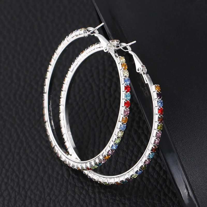 BLIJERY Elegant Wedding Jewelry Accessories Multicolor Rhinestones Crystal Round Hoop Earrings for Women Prom Gifts