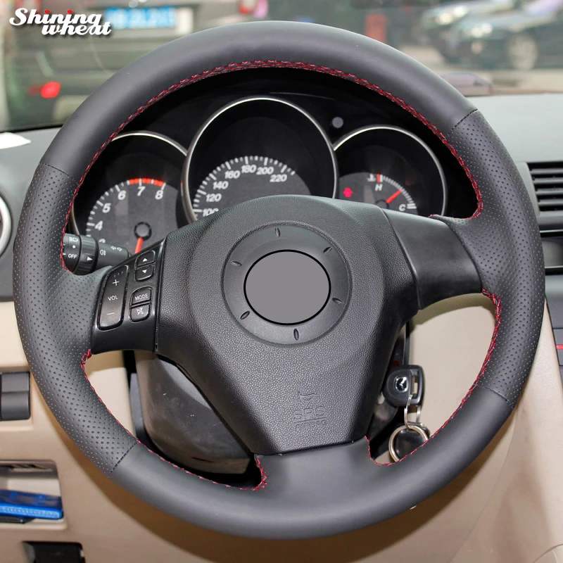 Shining wheat Genuine  Leather Car Steering Wheel Cover for Mazda 3 Axela 2003-2009 Mazda 5 2004-2010 Mazda 6 Atenza 2004-2008