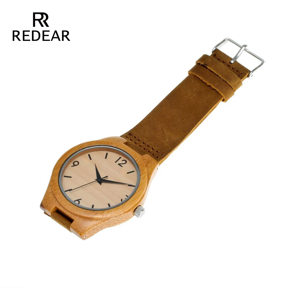 Free Shipping Bamboo Watches With No Logo Wood Switch Watch Real Leather Light Brown Watches by Gift package