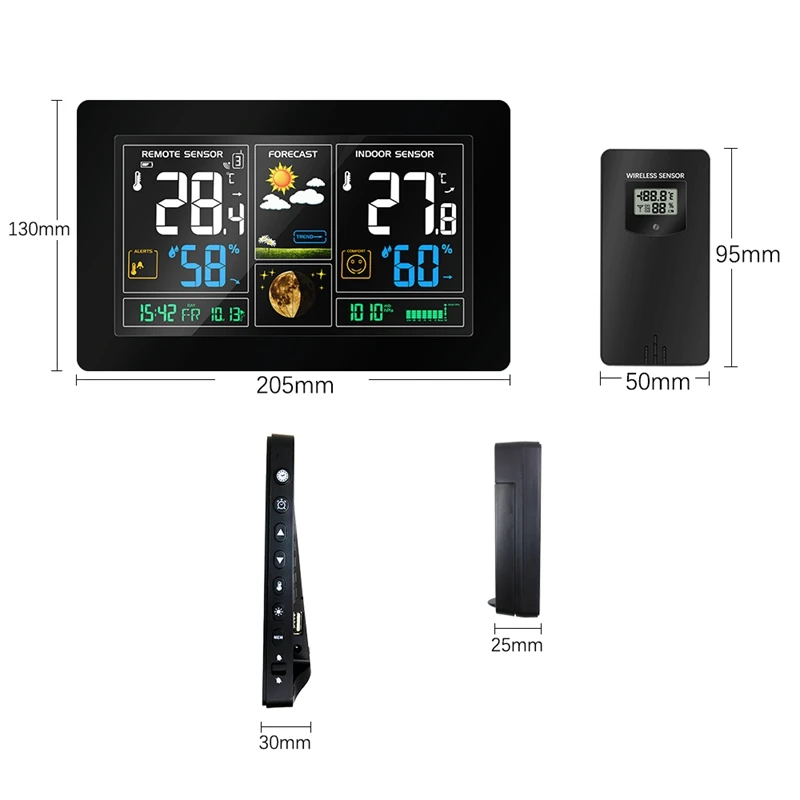 Wireless Weather Station Colorful LCD Display Weather Forecast Barometer RCC Clock In/outdoor Home Thermometer Hygrometer Sensor