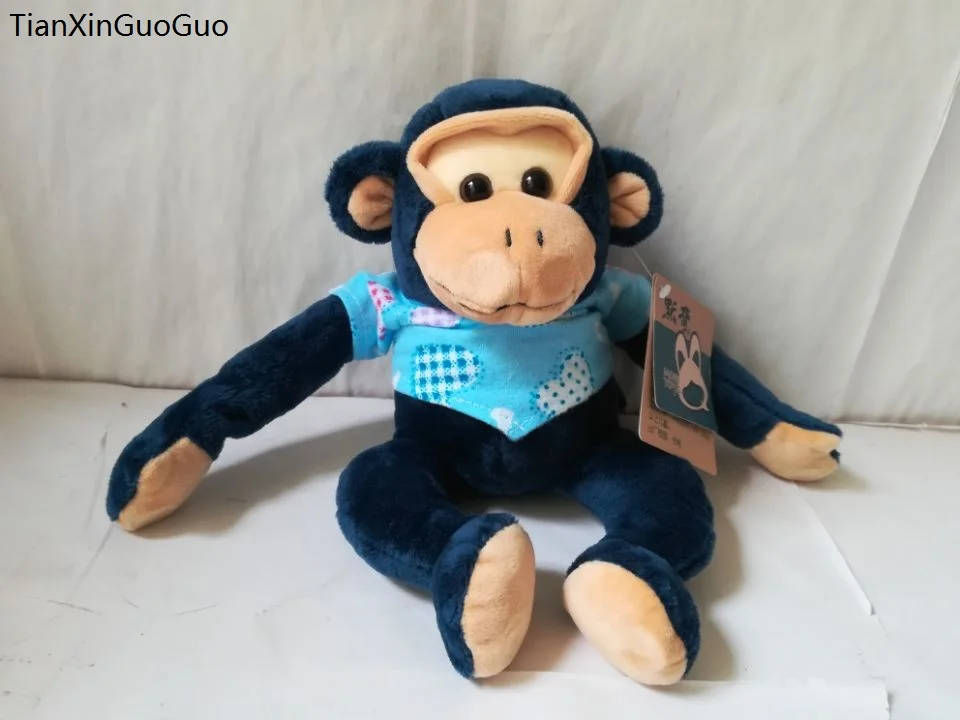 about 24cm cartoon blue monkey plush toy dressed cloth magnet monkey doll soft toy Christmas gift s2214