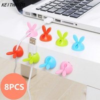 8Pcs Rabbit Cable Clips Desk Tidy Organizer Mouse Cable Wire Holder USB Charger Cord Lead Cable Winder For Car home office