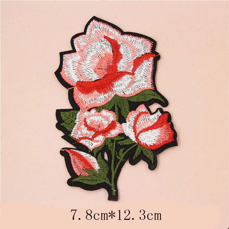 Bel tessuto ricamato fiore rosa Patch vestiti borsa adesivo cucire ferro su Applique abbigliamento fai da te cucito accessori abbigliamento BU126