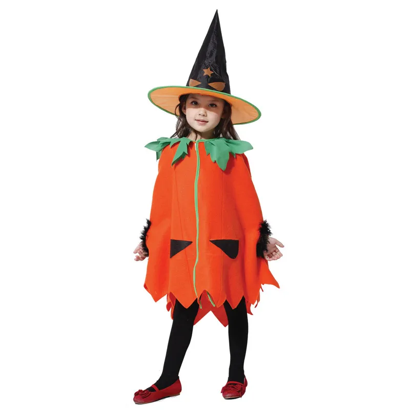 Kinderen Meisjes Pompoen Kostuum Heksenmantel met Hoed Halloween Carnaval Kerst COS Fancy Dress Fantasia Kinderen Cosplay Kleding
