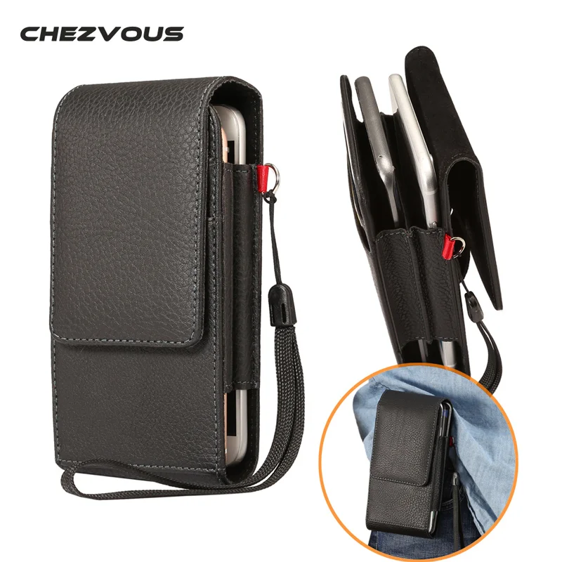 2017 CHEZVOUS 5.2~5.7'' Waist Bags Men Casual Waist Pack PU leather Dual Phone Pouch Work Waist Bag for Most Phones