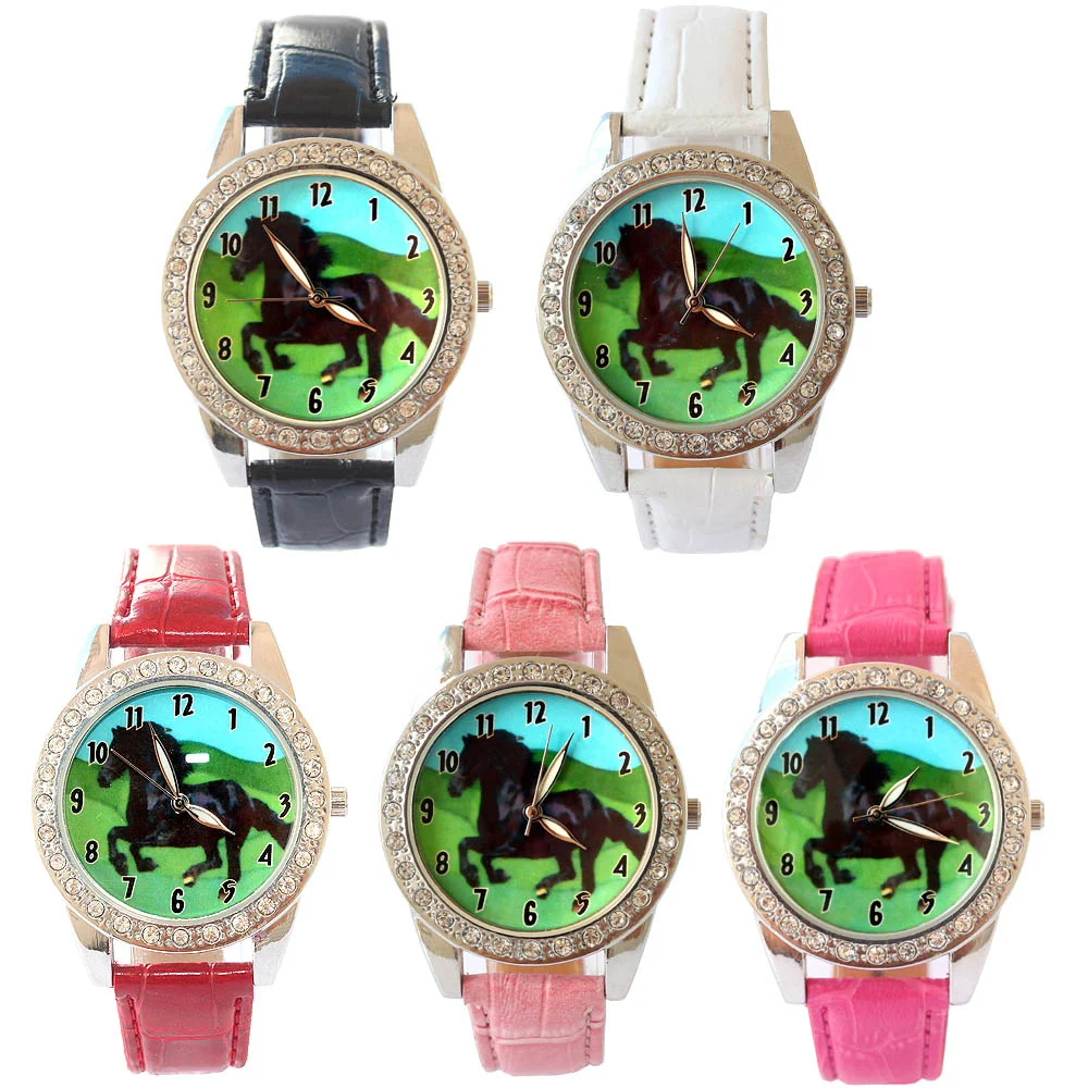 Lots Mixed 10pcs Black Horse Animal Watch Quartz Crystal Wristwatch Gift L18T wholesale watches cheap cartoons watch