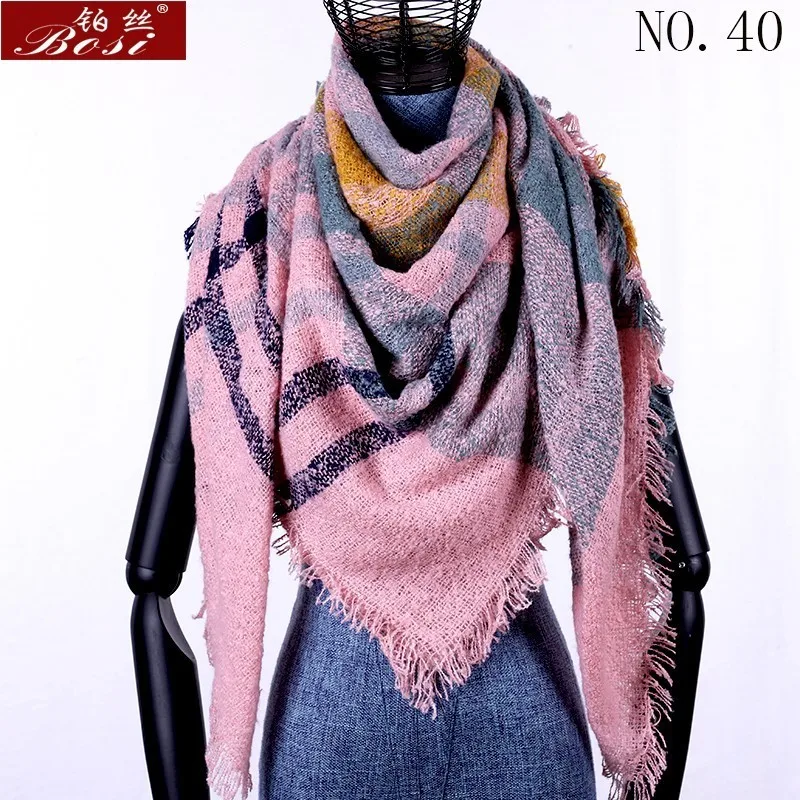 Winter cashmere plaid scarf shawl sjaal woman poncho triangle luxury brand bandana designer pashmina wrap large stoles luxury