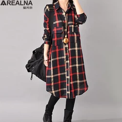 Camisa a cuadros vintage para mujer, kimono largo, cárdigan, prendas de vestir exteriores, tops y blusas para mujer, Otoño, 2022