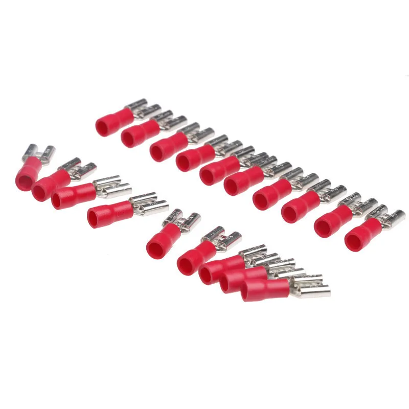 FDD1.25-250 100Pcs Female Insulated Electrical Crimp TerminalS for 0.5-1.5mm2 Wire Cable Connectors AWG 22-18