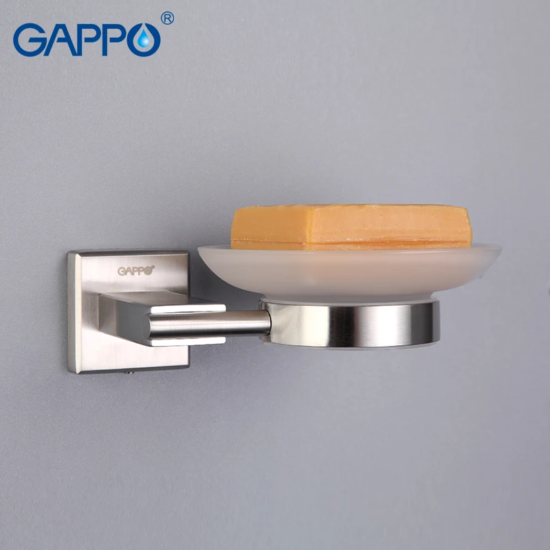 GAPPO  Soap Dishes Wall-mounted  Soap Box Soap Basket Holders With Glass Bathroom Accessories Stainless Steel Soap Case