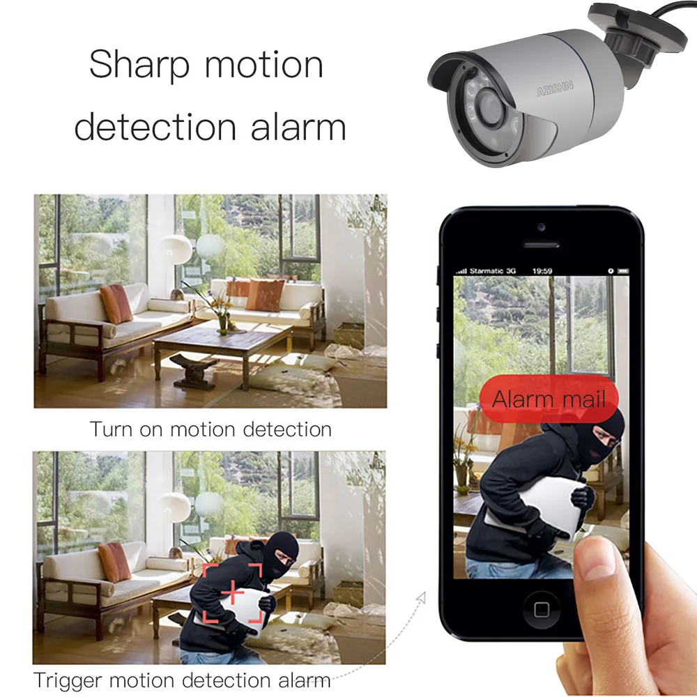 AZISHN H.265/H.264 5MP 2880*1616 IP كاميرا مراقبة كاميرا مصغرة 6 صفيف IR المصابيح IP66 معدن مقاوم للماء CCTV تيار مستمر 12 فولت/48 فولت PoE