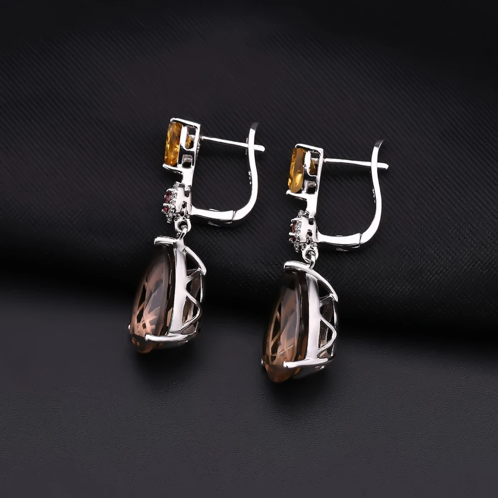 GEM\'S BALLET MixGemstones Natural Smoky Quartz Citrine Garnet Earrings 925 Sterling Silver Drop Earrings For Women Fine Jewelry