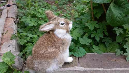 

cute simulation sitting rabbit toy resin&fur khaki rabbit model gift about 17x18cm 1035