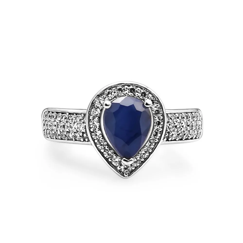 Gem\'s Ballet 1.29Ct Natural Blue Sapphire Water Drop Gemstone Ring Real 925 Sterling Silver Vintage Ring  For WomenFine Jewelry