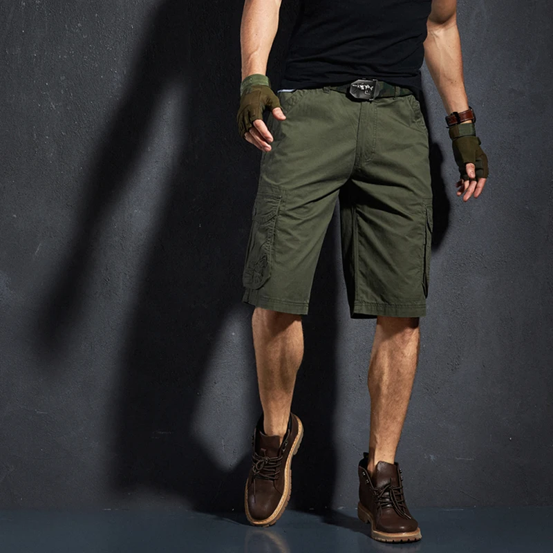 

Mens Summer Loose Cotton Multi-pocket Cargo Shorts Outdoor Sports Hiking Climbing Wearproof Breathable Knee Length Short Trouser