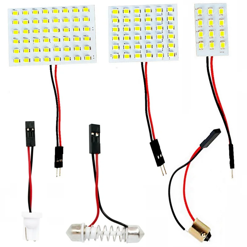 12 36 48 SMD 2835 LED Auto Dome Panel Light Car Interior Reading Lamp Roof Bulb With T10 W5W BA9S C5W Festoon 3 Adapter Base